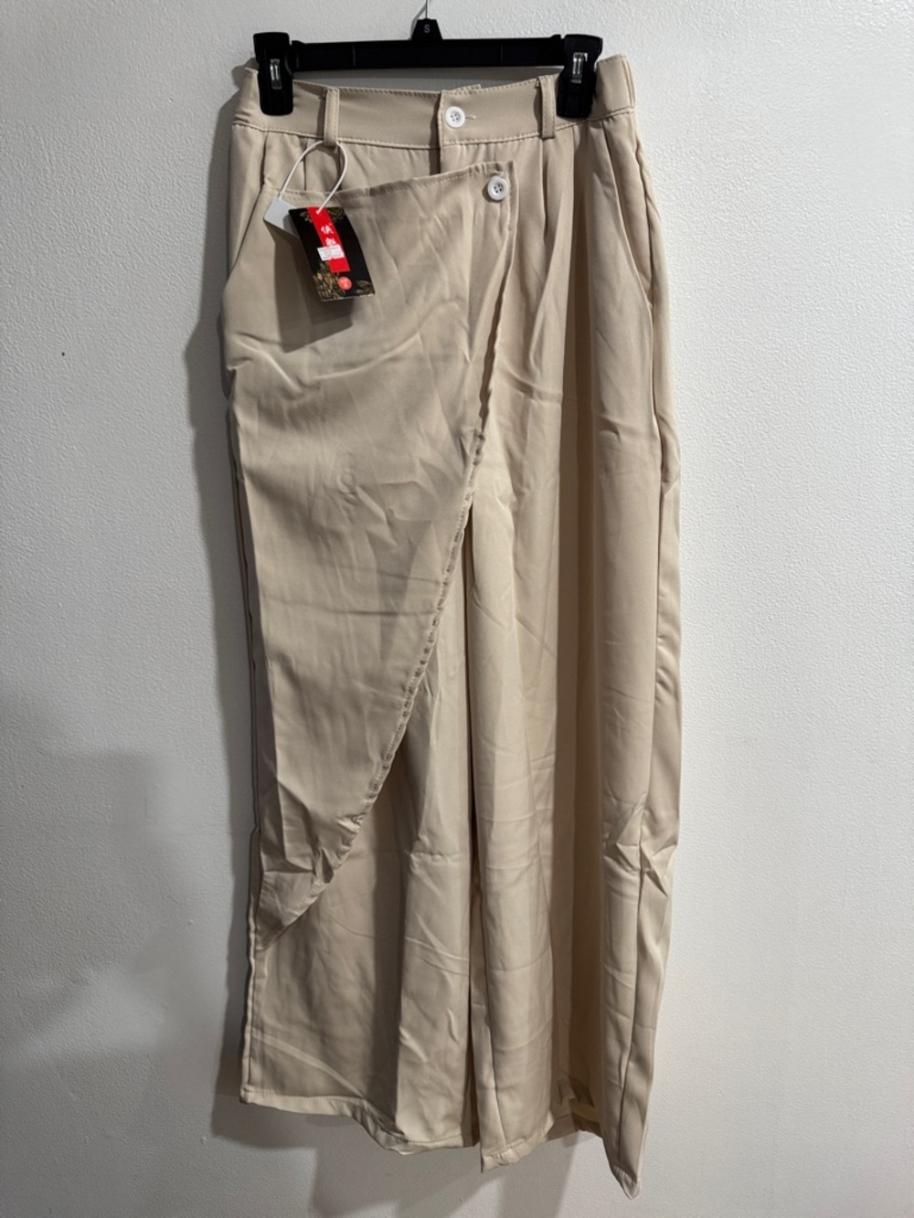 Women's Beige Wrap Style Wide Leg Trousers size Medium